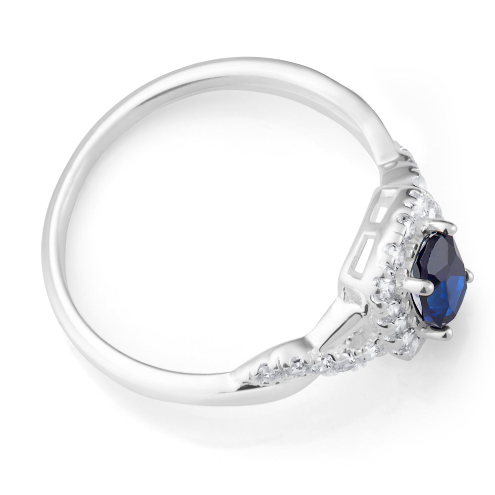 Sterling Silver Created Sapphire and Zirconia Ring