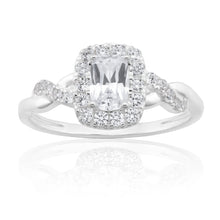 Load image into Gallery viewer, Sterling Silver Zirconia Cushion Cut Halo Crossover Ring