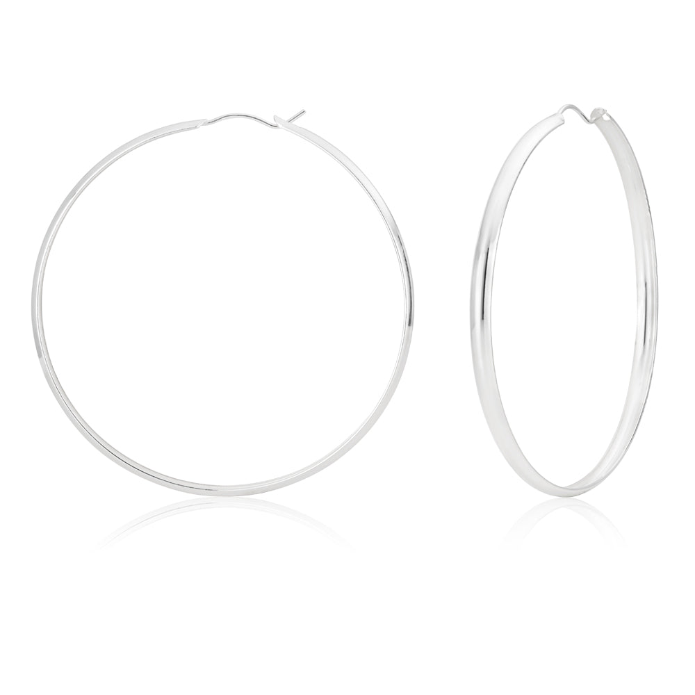 Sterling Silver 60mm Half Round Hoop Earrings