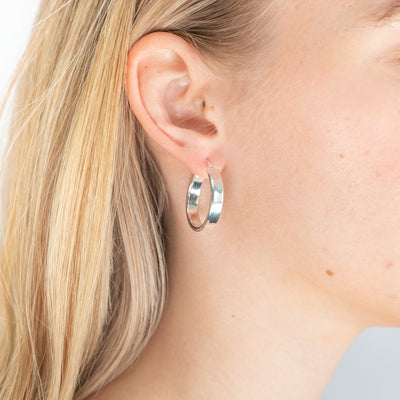 Sterling Silver 25mm Flat Edge Hoop Earrings
