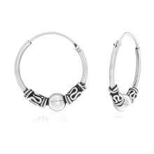 Load image into Gallery viewer, Sterling Silver Fancy Oxidised Bead Hoop Earrings