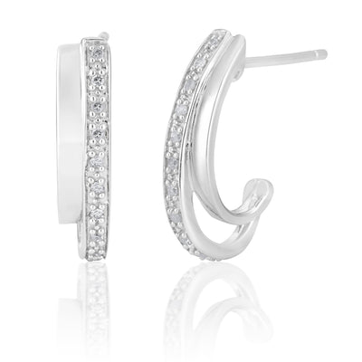 Sterling Silver 0.09 Carat Diamond Stud Earrings with 20 Brilliant Cut Diamonds