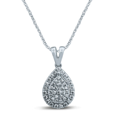 Sterling Silver 1/4 Carat Pear Shap Pendant With 45cm Rope Chain