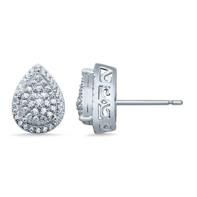 Sterling Silver 35 Points Pear Shape Stud Earrings