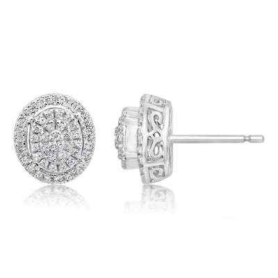 Sterling Silver 35 Points Diamond Stud Earrings