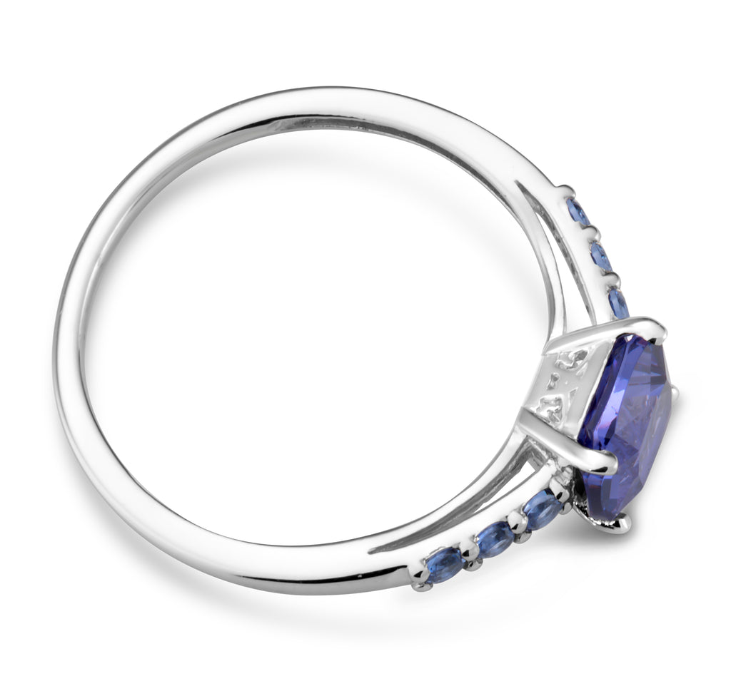 Sterling Silver Simulated Tanzanite and Zirconia Ring
