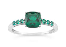 Load image into Gallery viewer, Sterling Silver Simulated Emerald and Zirconia Ring