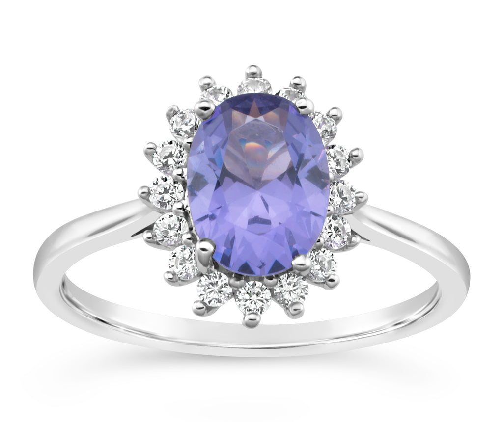 Sterling Silver Simulated Tanzanite and Zirconia Ring