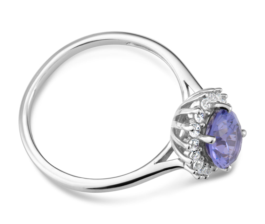 Sterling Silver Simulated Tanzanite and Zirconia Ring