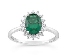 Load image into Gallery viewer, Sterling Silver Simulated Emerald and Zirconia Ring
