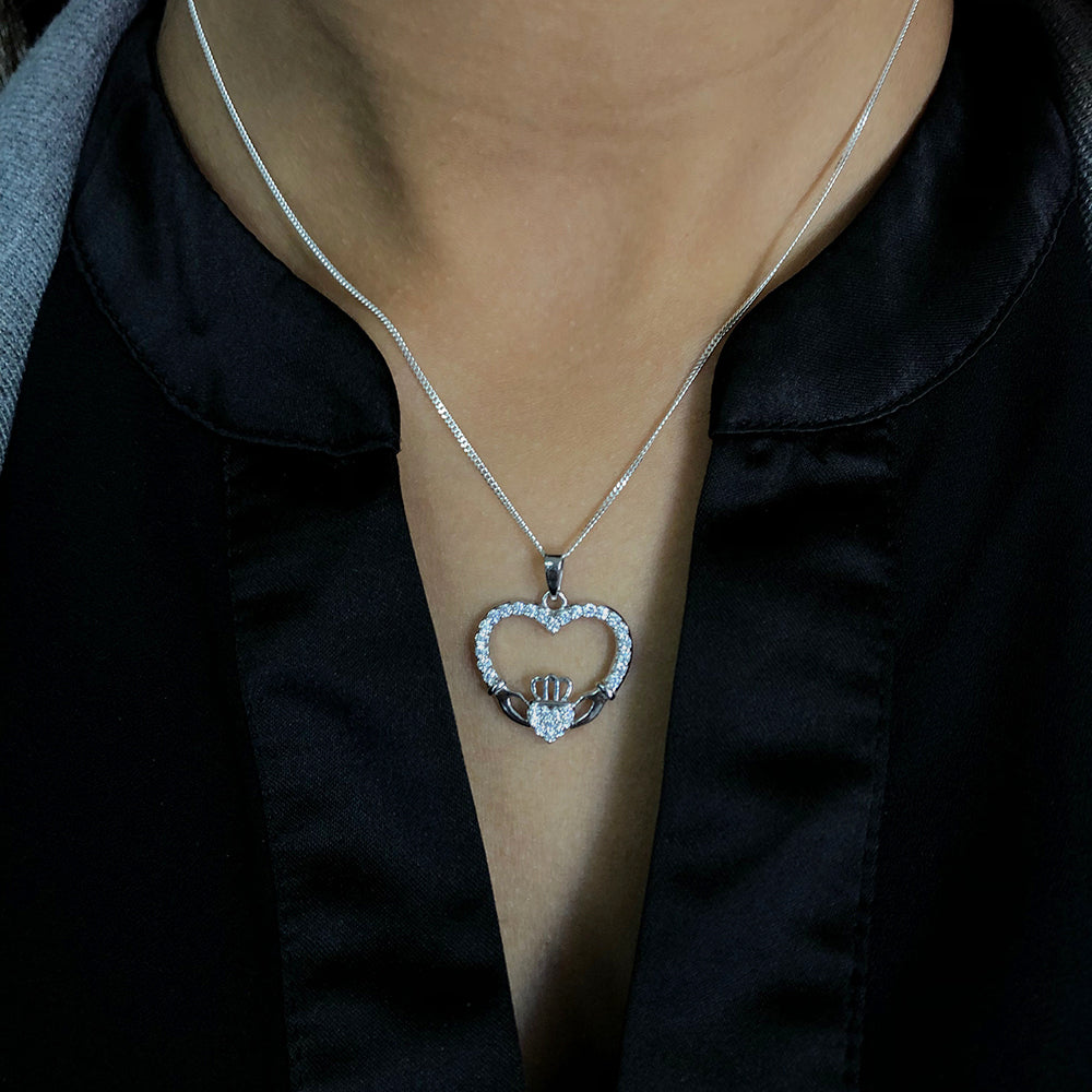 Sterling Silver Zirconia Claddagh Pendant