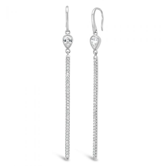 Sterling Silver Zirconia Pear and Bar Drop Earrings