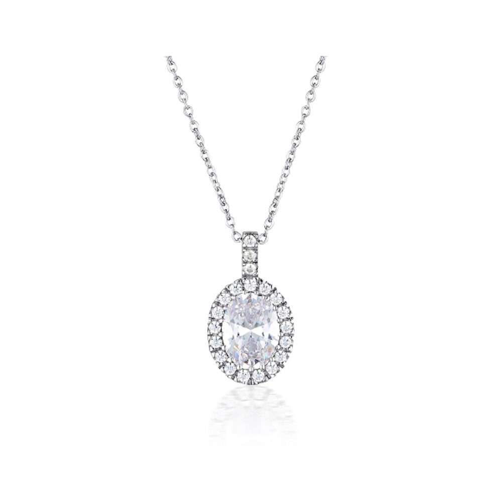 Georgini Sterling Silver  Zirconia Halo Oval Pendant On Chain