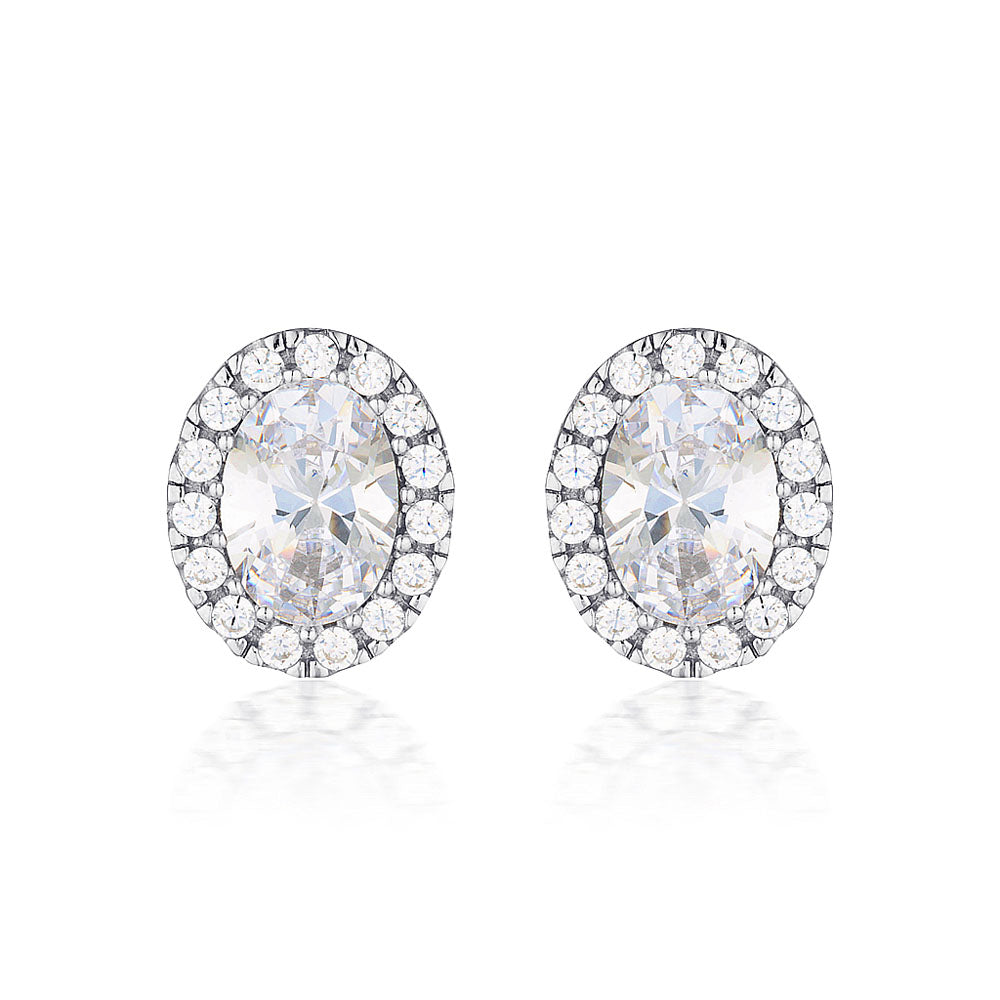Sterling Silver Georgini Zirconia Halo Oval Stud Earrings