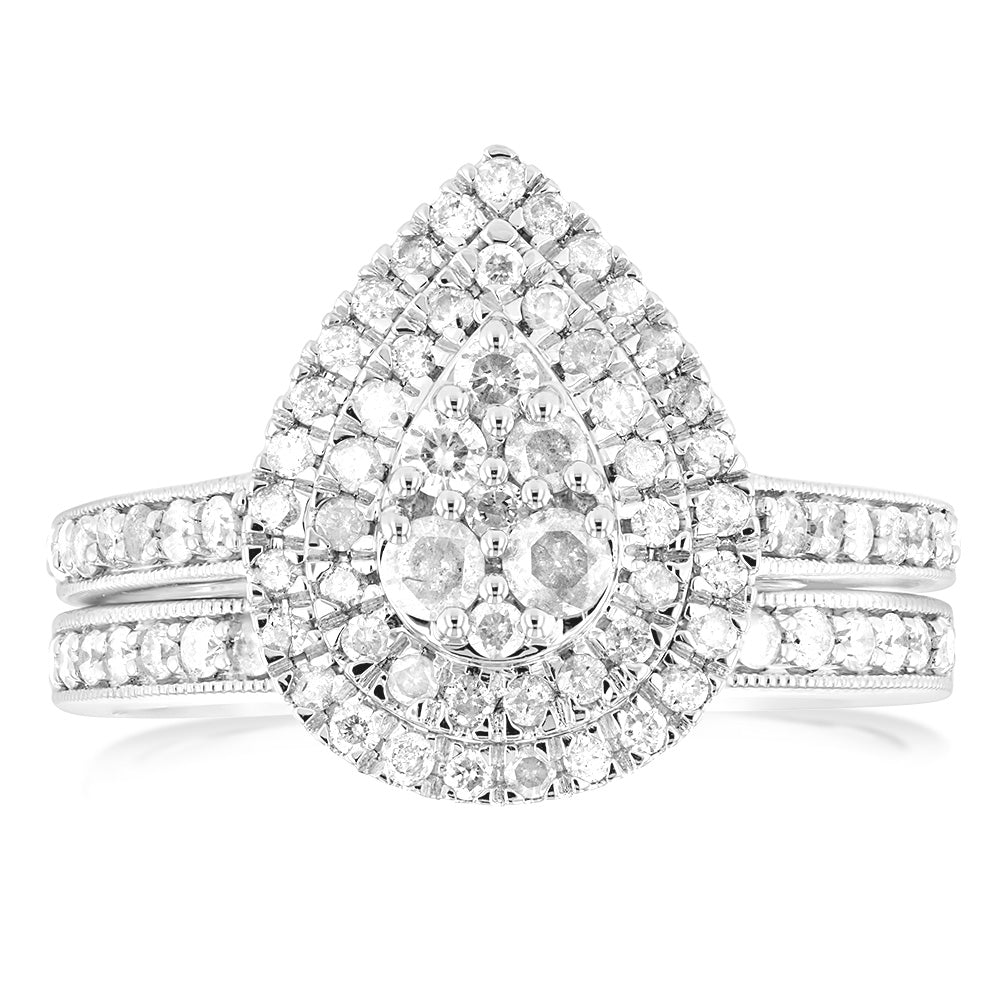 Sterling Silver 1 Carat Diamond 2 Ring Bridal Set