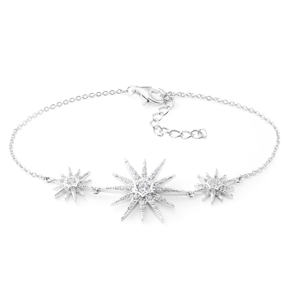 Sterling Silver Zirconia Triple Star Bracelet