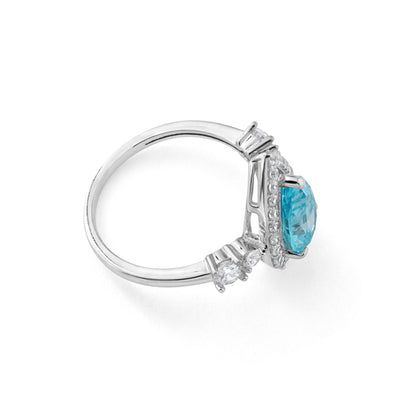 Sterling Silver Blue and White Zirconia Pear Shape Ring