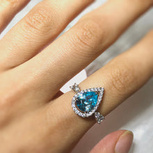 Load image into Gallery viewer, Sterling Silver Blue and White Zirconia Pear Shape Ring
