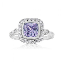 Load image into Gallery viewer, Sterling Silver Lavender and White Zirconia Square Halo Ring