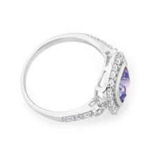Load image into Gallery viewer, Sterling Silver Lavender and White Zirconia Square Halo Ring