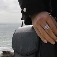 Load image into Gallery viewer, Sterling Silver Lavender and White Zirconia Square Halo Ring
