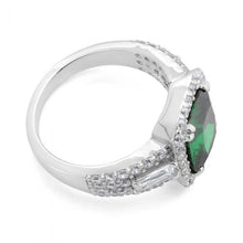 Load image into Gallery viewer, Sterling Silver Green and White Zirconia Halo Cushion Cut Ring