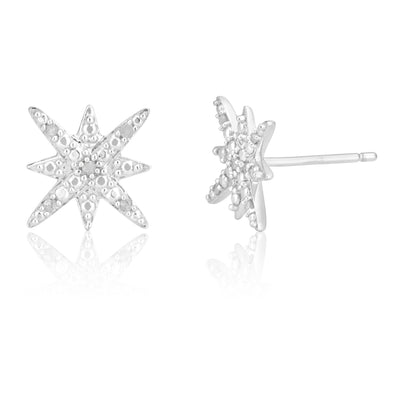 Sterling Silver 0.05 Carat Diamond Snowflake Earrings with 10 Brilliant Cut Diamonds