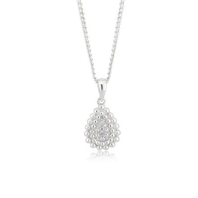 Sterling Silver 0.01 Carat Diamond Pear Shape Pendant with 2 Brilliant Cut Diamonds