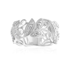 Load image into Gallery viewer, Sterling Silver Filigree Ring with 1 Brilliant Cut Diamond