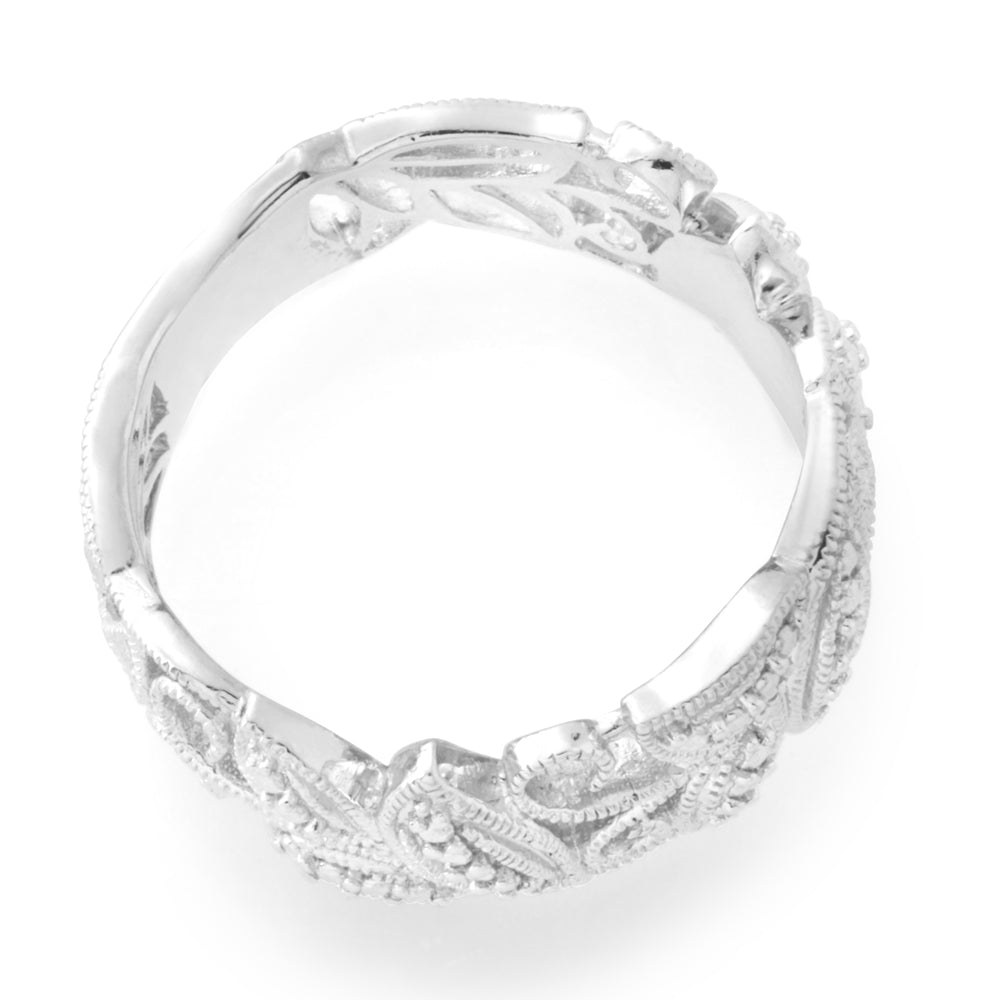Sterling Silver Filigree Ring with 1 Brilliant Cut Diamond