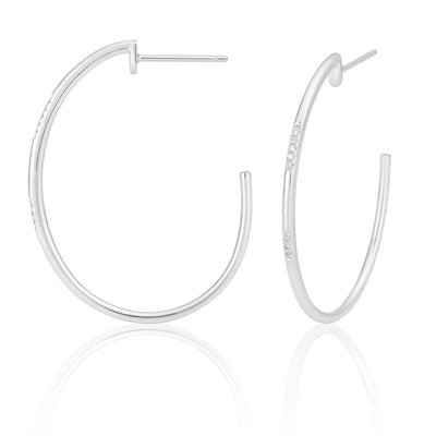Sterling Silver 0.04 Carat Diamond Hoop Earrings with 16 Brilliant Cut Diamonds