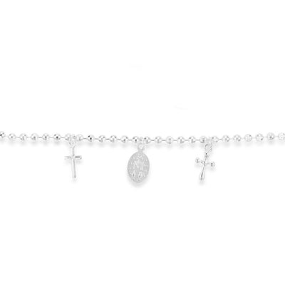 Sterling Silver Cross and Medallion Slider Bracelet