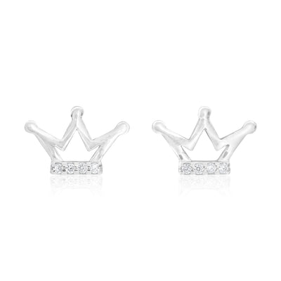 Sterling Silver 3 Point Crown Stud Earrings