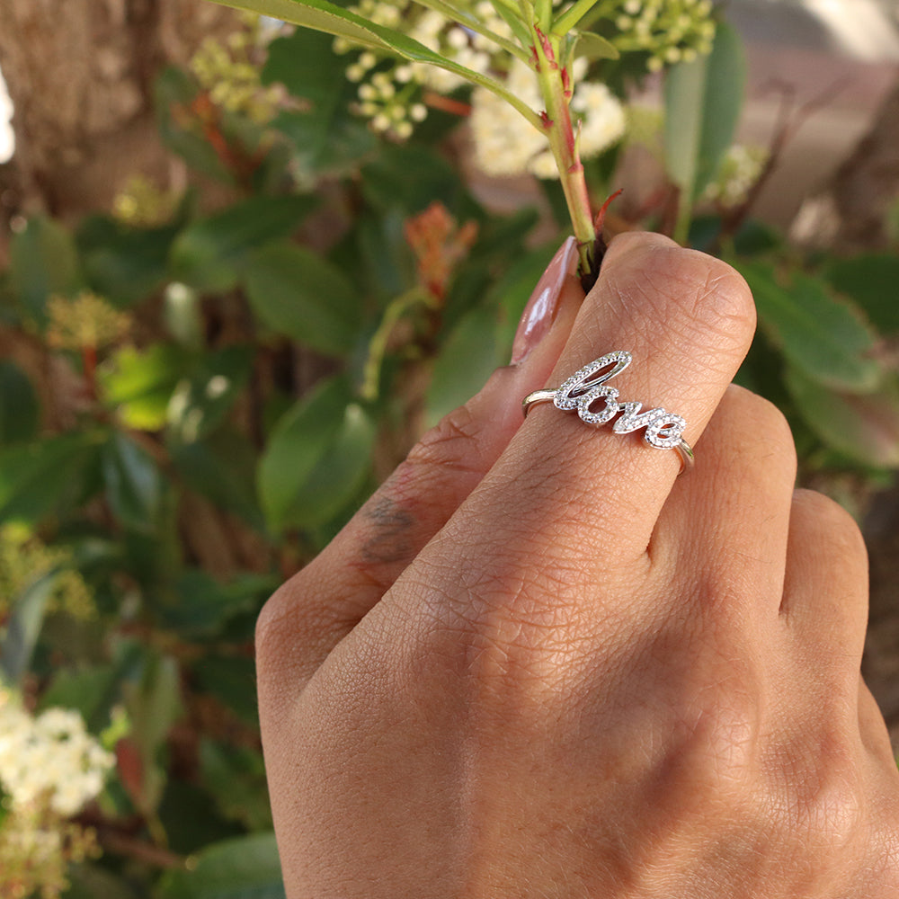 Sterling Silver Love Diamond Ring with 1 Brilliant Cut Diamond