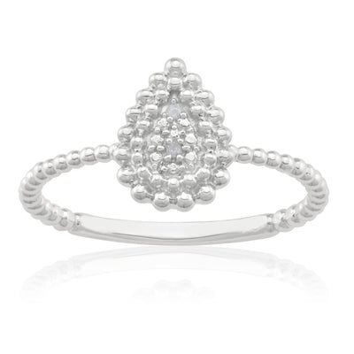Sterling Silver 0.01 Carat Diamond Pear Shape Ring with 2 Brilliant Cut Diamonds