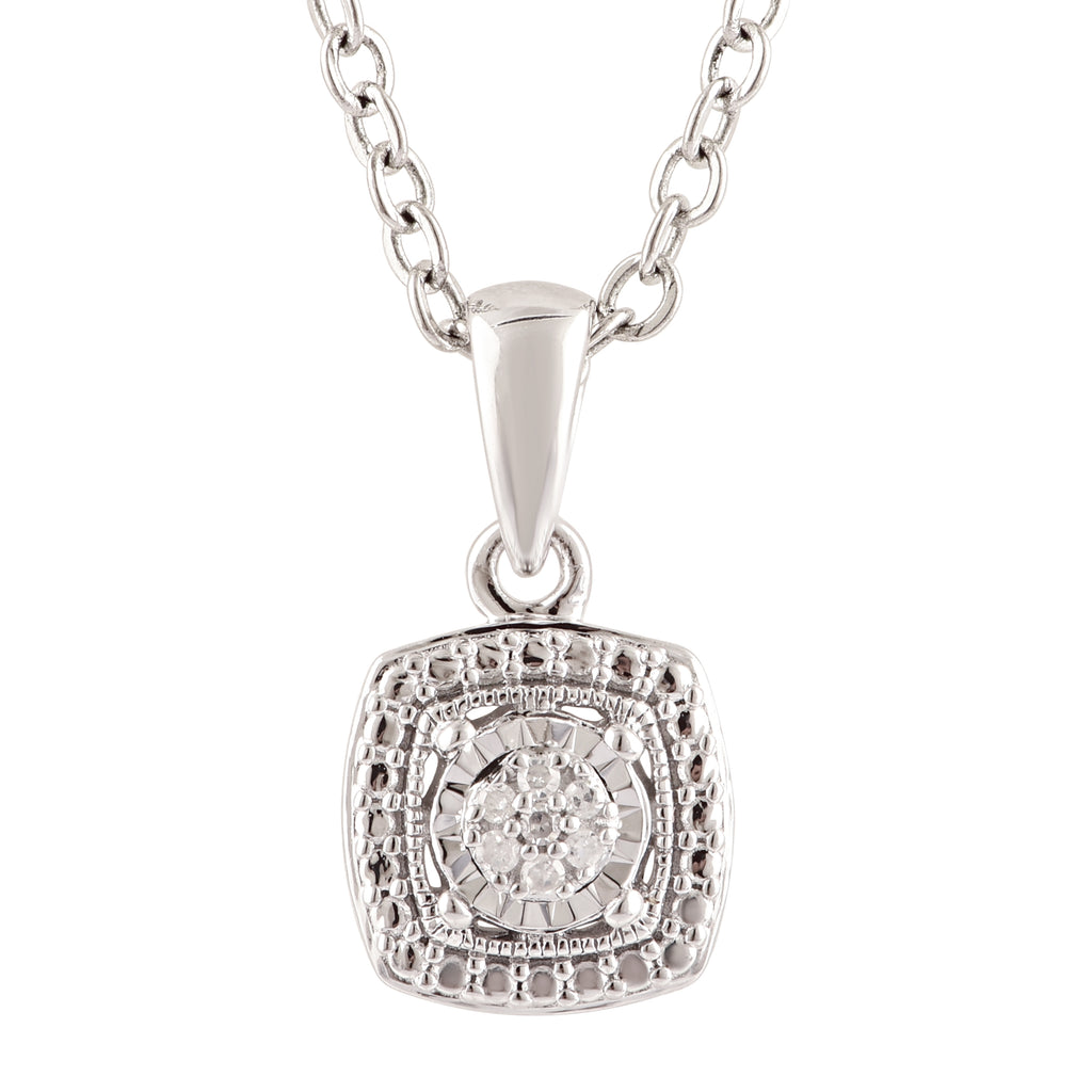 Sterling Silver 2 Points Diamond Pendant with Brilliant Cut Diamonds