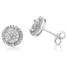 Load image into Gallery viewer, Sterling Silver 1/4 Carat Diamond Stud Earrings set with 18 Brilliant Diamonds