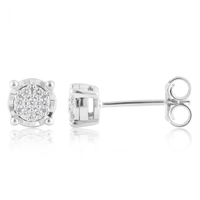 Diamond Stud Earrings set with 14 Brilliant Diamonds in Sterling Silver