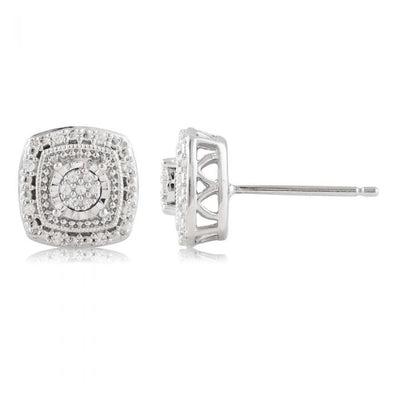 0.10 Carat Diamond Stud Earring Set with 30 Brilliant Diamonds in Sterling Silver