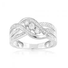 Load image into Gallery viewer, 1/4 Carat Diamond Ring with 3 Offset Feature Diamonds Ring in Sterling Silver