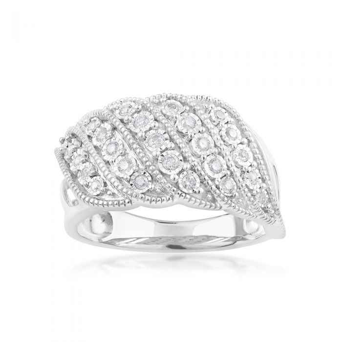 1/5 Carat Diamond Ring with 25 Brilliant Diamonds in Sterling Silver
