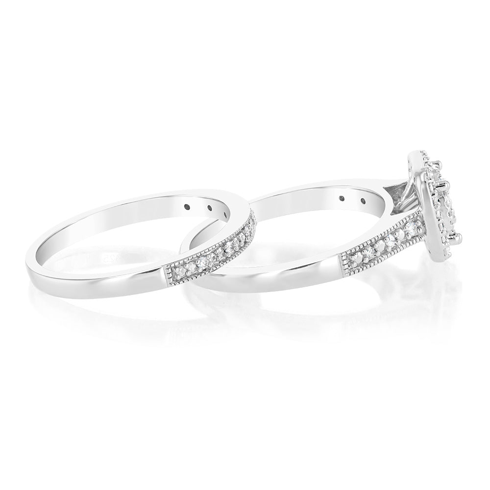 Sterling Silver 1/4 Carat Diamond  2-Ring Bridal Set