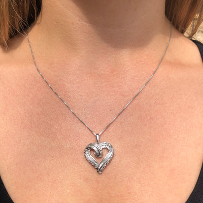 Sterling Silver 1/2 Carat Heart Diamond Pendant on 45cm Chain