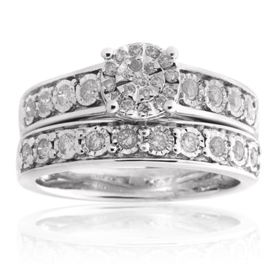 1/2 Carat Diamond 2-Ring Bridal Set in Sterling Silver