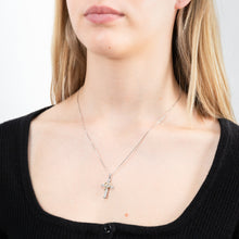 Load image into Gallery viewer, Sterling Silver Diamond Cross Pendant with Yellow Heart Accent on 45cm Silver Chain