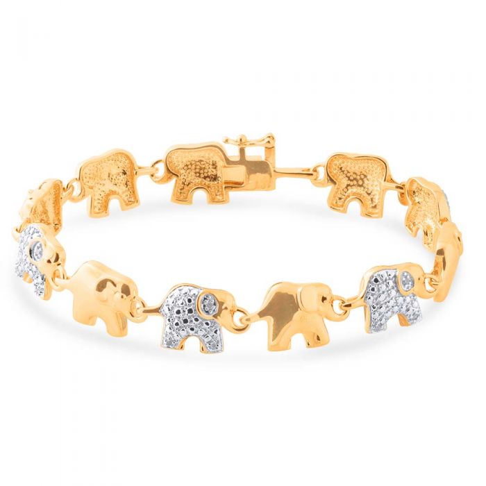 Gold Plated  Sterling Silver Diamond Elephant 19.5cm Bracelet