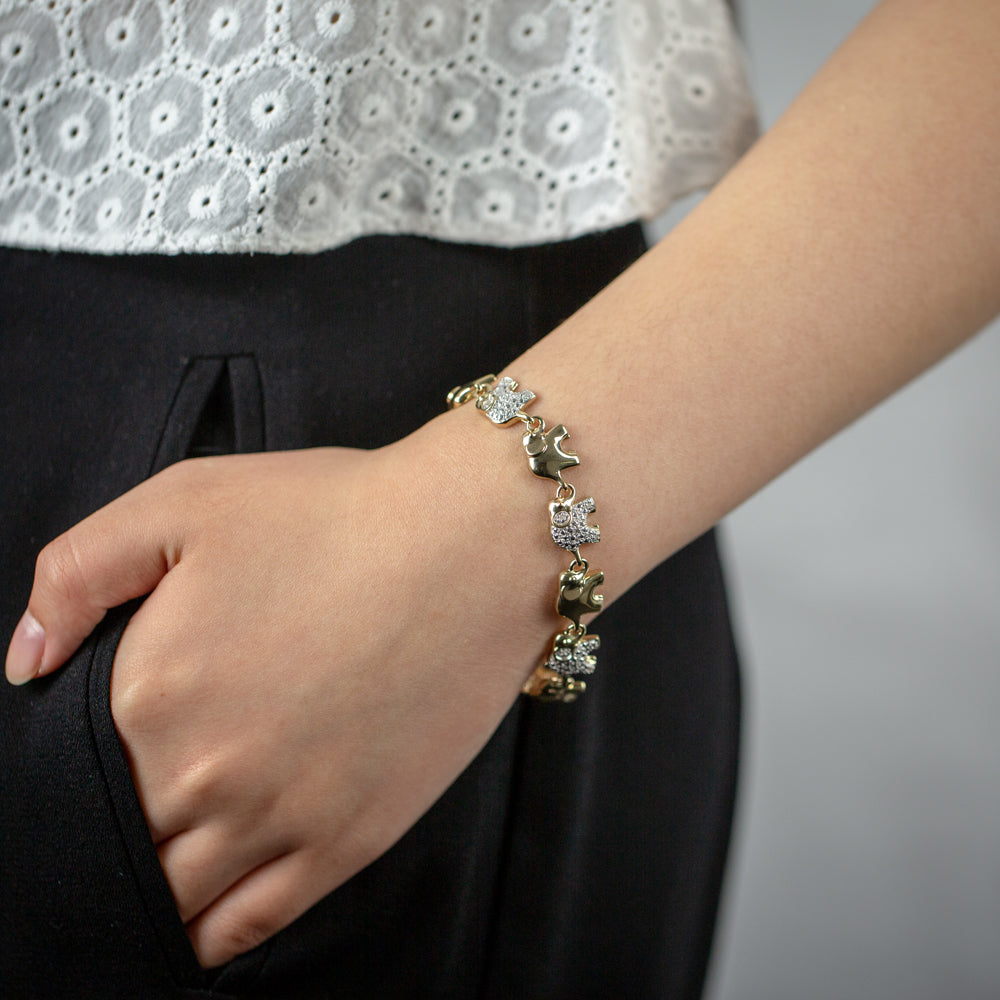 Gold Plated Sterling Silver Diamond Elephant Bracelet