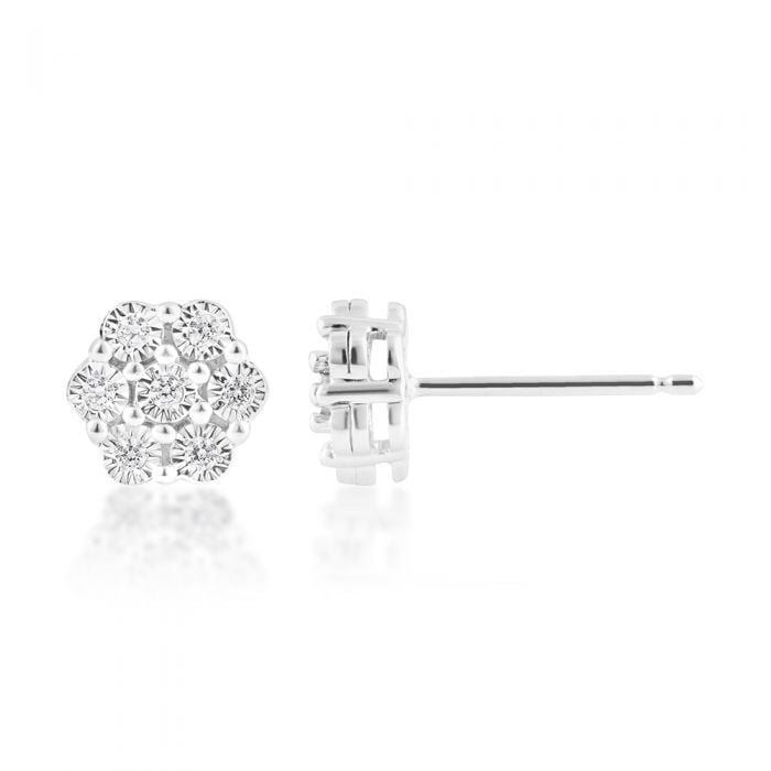 Sterling Silver Diamond Stud Earrings