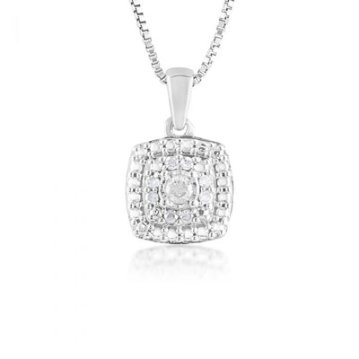 9 Diamonds Pendant in Sterling Silver on 46cm Chain