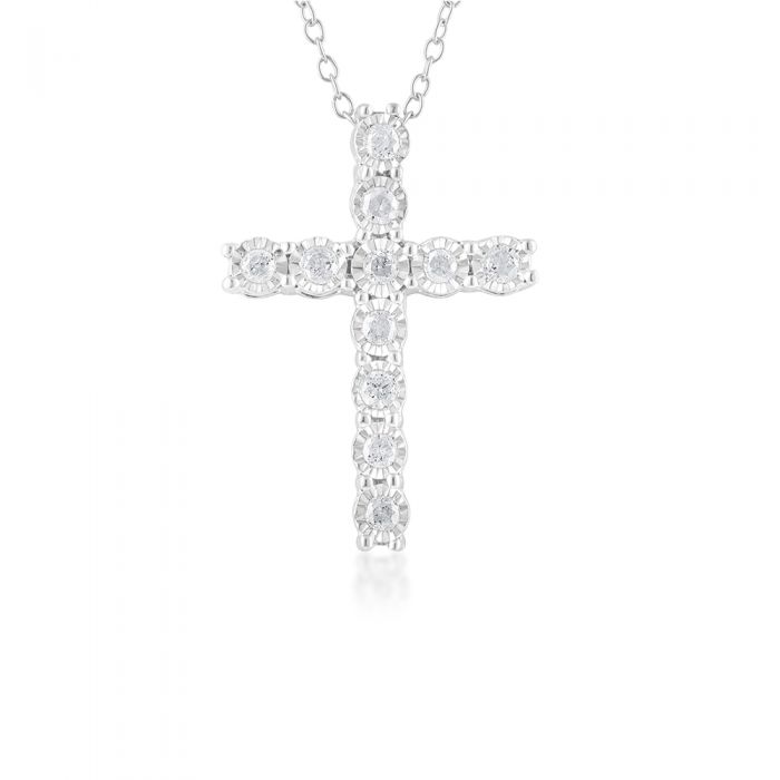 1/4 Carat Diamond Cross Pendant in Sterling Silver on 46cm Chain